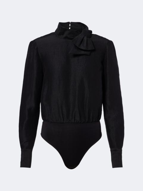 ROLAND MOURET Bow-detail jacquard ramie and silk bodysuit