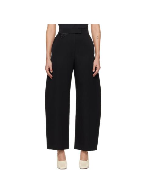 RECTO Black High-Rise Curved Legs Wool Trousers