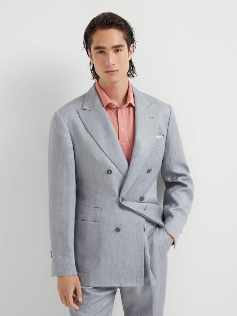 Brunello Cucinelli Linen denim one-and-a-half breasted deconstructed blazer with patch pockets and metal buttons