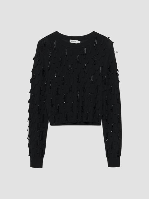 SIMKHAI Women's Myra Fringe Long-Sleeve Sweater - Black