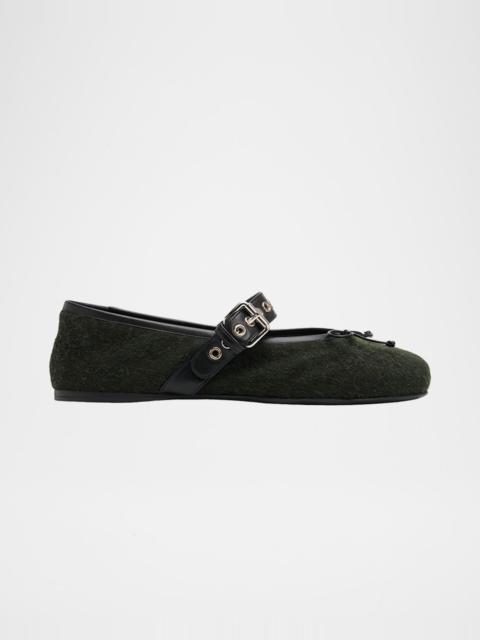 Miu Miu Flannel Leather-Strap Ballerina Flats