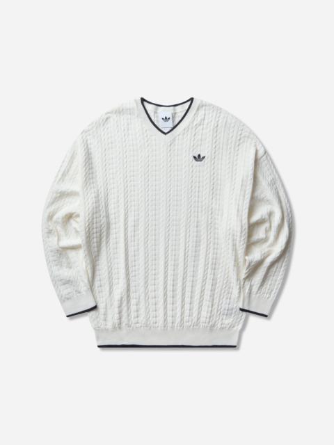adidas Men's Cable KnIt V-Neck Sweater Cloud White
