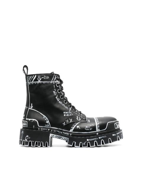 graphic-print leather combat boots