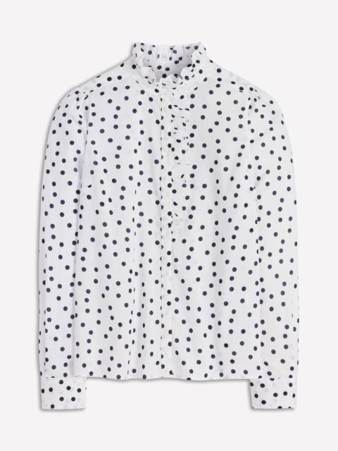 BODEN Isabel Ruffle Cotton Shirt-Navy and Ivory, Painted Dot