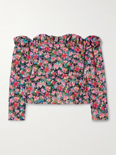 KIKA VARGAS Jacqueline off-the-shoulder floral-print woven peplum top Pink