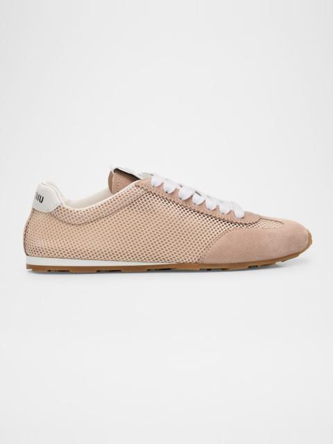 Miu Miu Low-Top Mesh Suede Sneakers