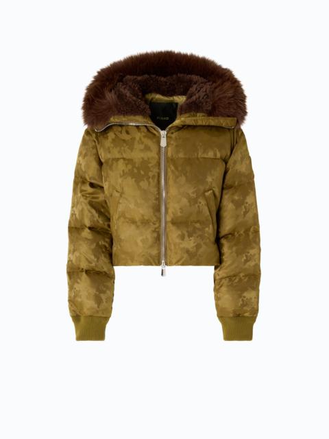 PINKO SHORT DOWN JACKET IN TECHNICAL SATIN WITH CAMOUFLAGE MOTIF