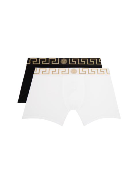 VERSACE Two-Pack Black & White Greca Border Long Boxer Briefs