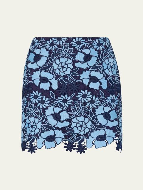 MILLY Two-Tone Floral Lace Mini Skirt