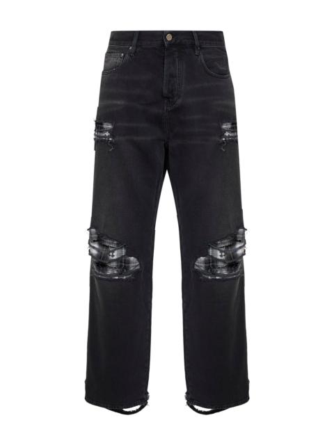 AMIRI Black denim Flannel Repair Baggy jeans