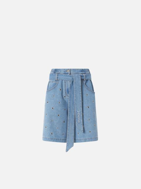 DENIM SHORTS WITH EYELETS AND BELT