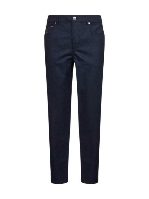 Blue virgin wool flannel trousers