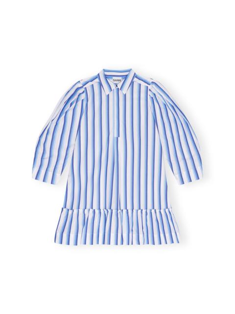 BLUE STRIPED COTTON MINI SHIRT DRESS