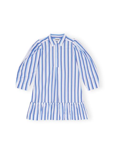 GANNI BLUE STRIPED COTTON MINI SHIRT DRESS