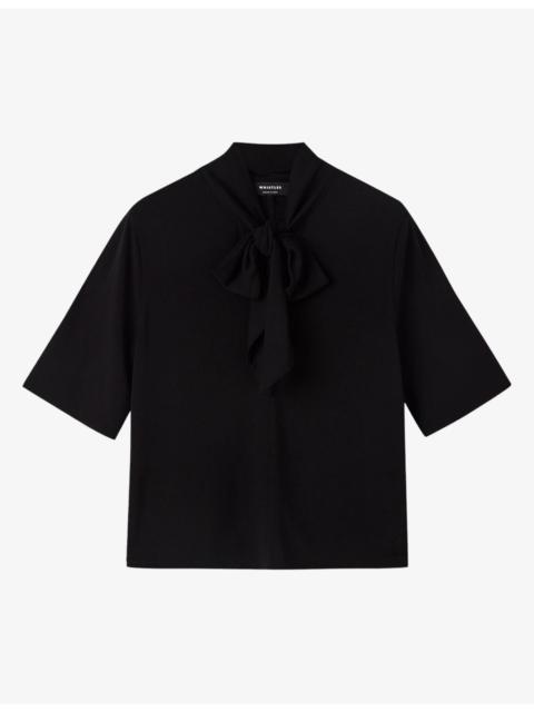 WHISTLES Tie-Neck Short-Sleeve Jersey Top