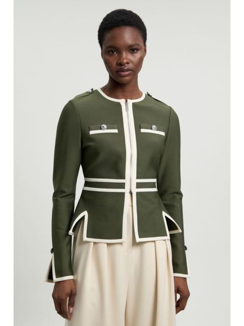 KAREN MILLEN Figure Form Bandage Military Contrast Piping Knit Split Hem Jacket