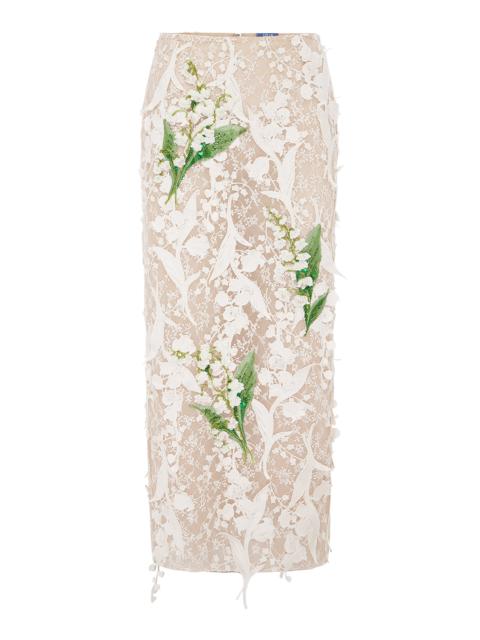 LEO LIN Kyra Embellished Lace Maxi Skirt off-white