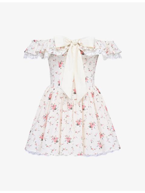 House of CB Jaide Floral-Print Off-Shoulder Stretch-Cotton Mini Dress