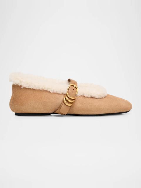 rag & bone Spire Shearling-Lined Suede Mary Jane Ballerina Flats