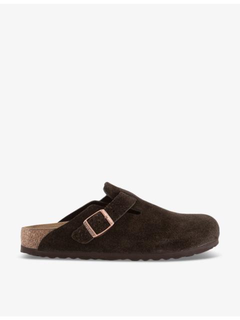 Boston logo-embossed suede clogs