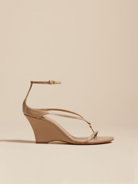 KHAITE The Marion Strappy Wedge Sandal in Beige Leather