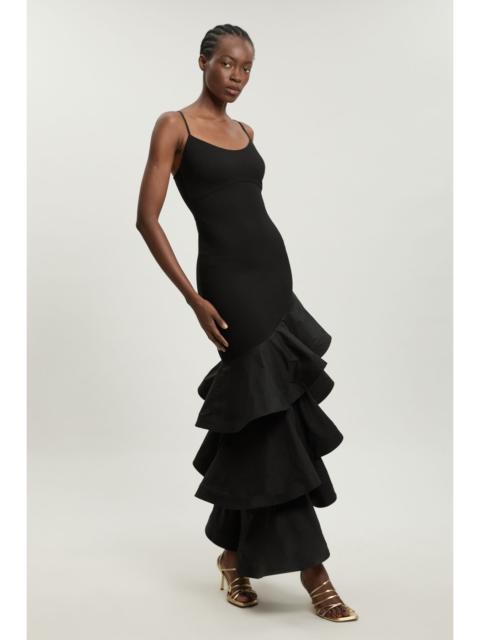 KAREN MILLEN Cotton Ponte Jersey Ruffle Hem Maxi Dress