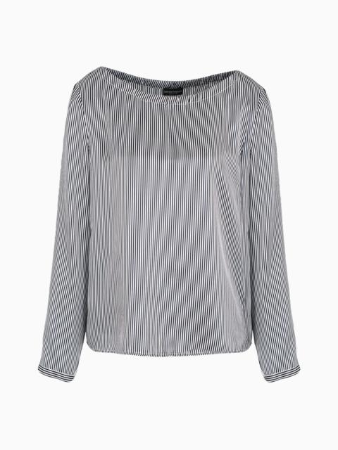 EMPORIO ARMANI Silk satin blouse with all-over fine-striped print