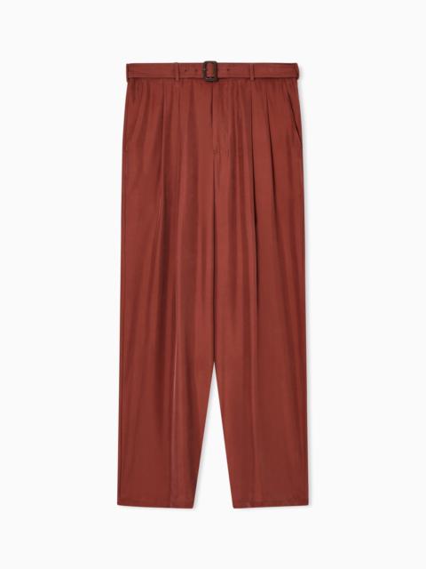 EMPORIO ARMANI PURE WASHED SILK HABUTAI BELTED TROUSERS