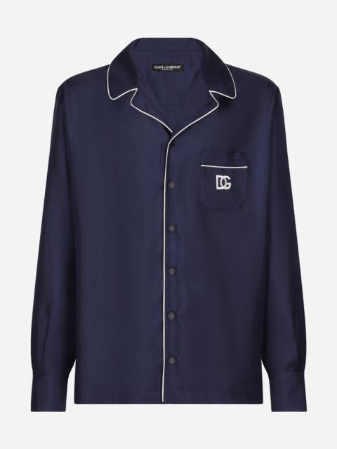 Silk shirt with DG logo-embroidered patch