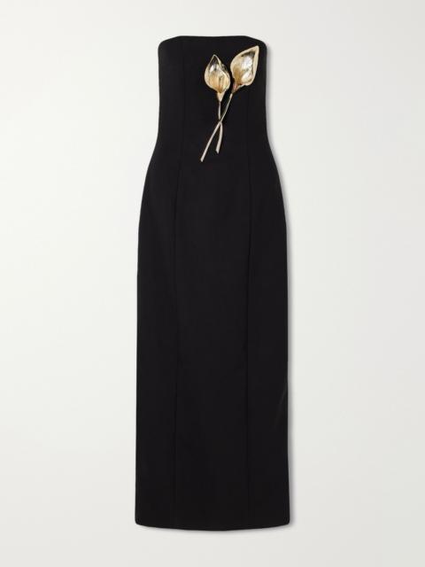 CAROLINA HERRERA Strapless embellished wool-blend gown Black