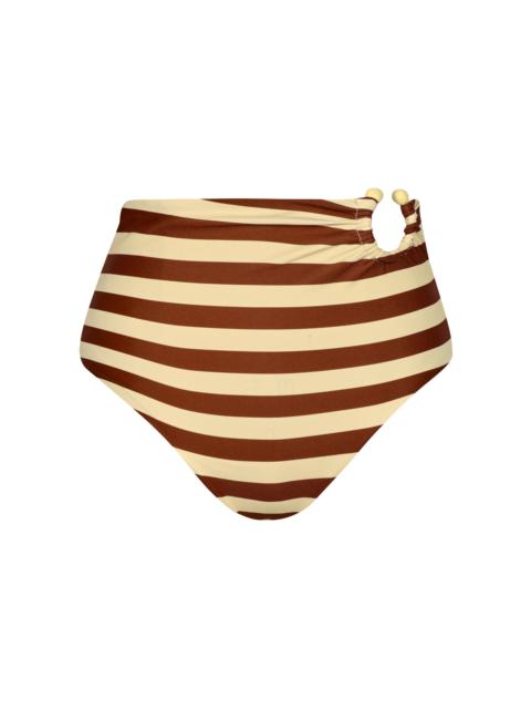 Riverside Ring-Detailed High-Waisted Bikini Bottom stripe