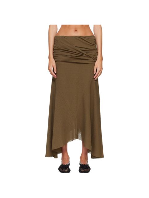 GANNI Khaki Marl Mesh Draped Maxi Skirt