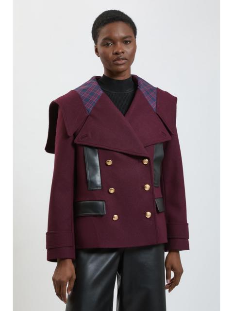 KAREN MILLEN Wool and Faux Leather Mix Pea Coat