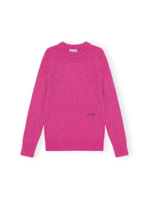 PINK BRUSHED ALPACA O-NECK SWEATER