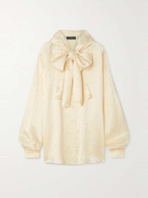 BALENCIAGA Oversized hooded pussy-bow satin-jacquard blouse