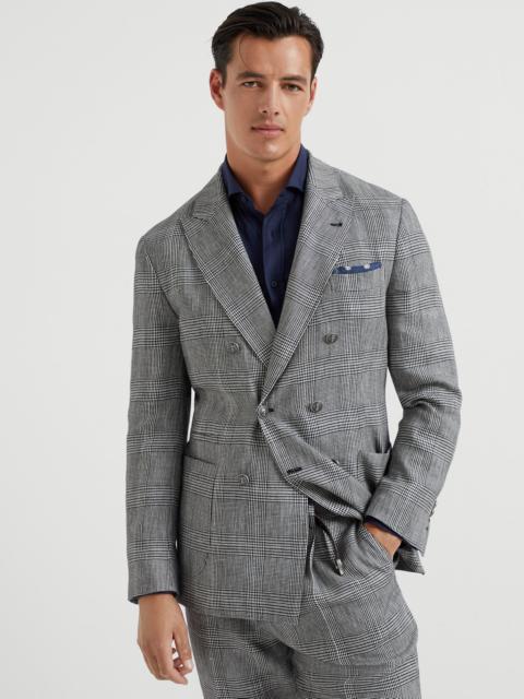 Brunello Cucinelli Cotton and linen Prince of Wales one-and-a-half breasted deconstructed blazer with patch pockets and