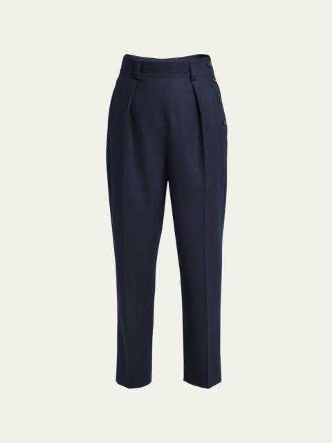 Alban Side-Button Tapered Wool Cashmere Pants