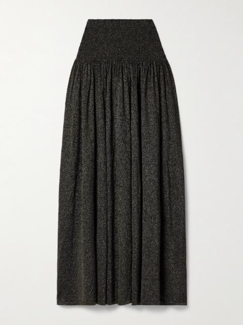 Zimmermann Crush Gathered Metallic Stretch-knit Midi Skirt