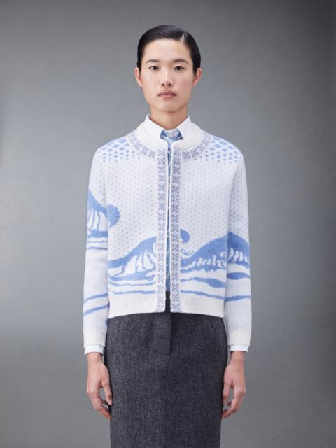 Thom Browne Wool and Mohair Wave Fair Isle Jacquard Crew Neck Cardigan