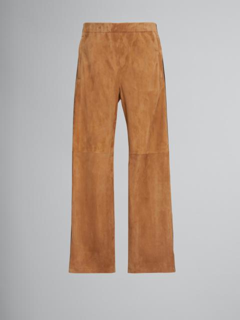 Marni BROWN SUEDE TROUSERS WITH NAPPA BANDS