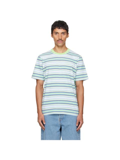 CASABLANCA Blue & Green Striped Classic T-shirt