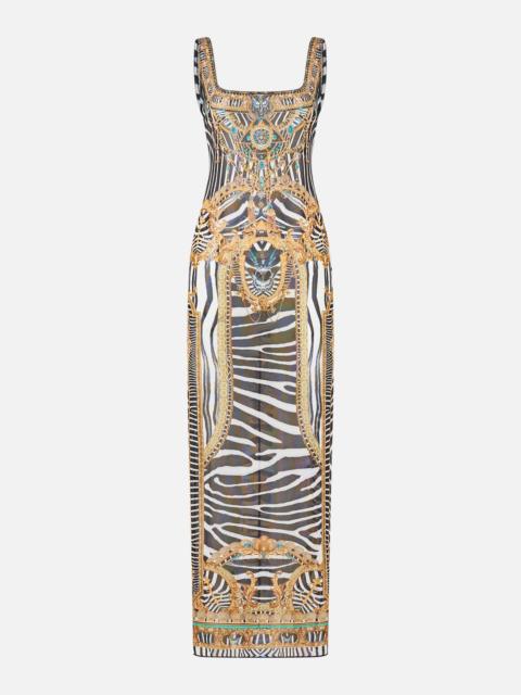 CAMILLA SQUARE NECK BEACH MAXI DRESS W LOW BACK ZIG ZAG ZOO