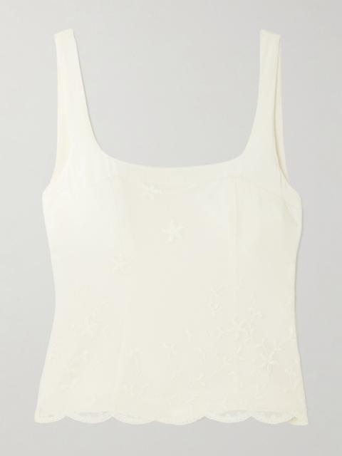 POSSE Cove layered embroidered cotton-tulle and silk-blend top Cream