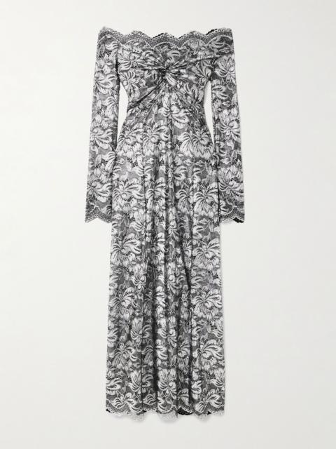 rabanne Off-shoulder metallic stretch-lace midi dress Silver
