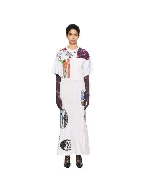 Marine Serre White Upcycled Shirred Fitted Maxi Dress