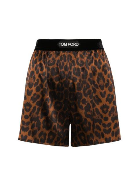 leopard-print silk shorts