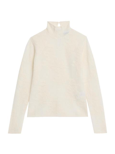 GANNI Women's Wool Floral Jacquard Turtleneck - White