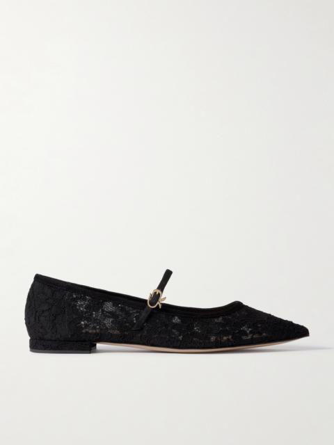 Gianvito Rossi Claudia Suede-trimmed Lace Mary Jane Flats