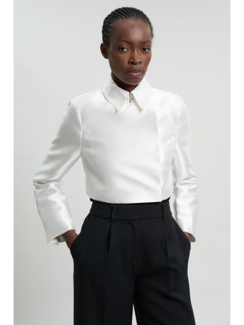 KAREN MILLEN Forever Satin Twill Cropped Wrap Tailored Jacket