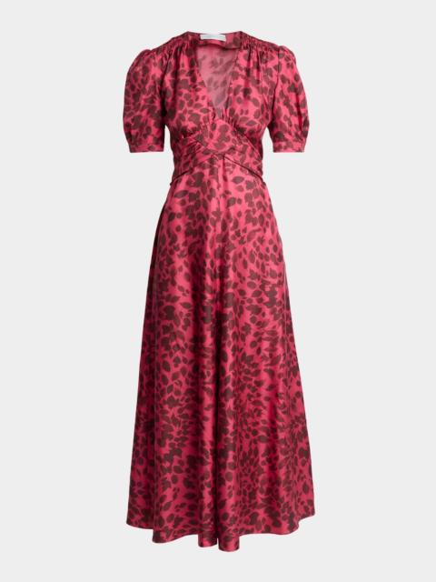 GABRIELA HEARST Larkin Printed Satin Puff-Sleeve Midi Dress